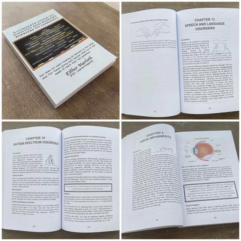 Photographs showing the book cover and sample chapter pages